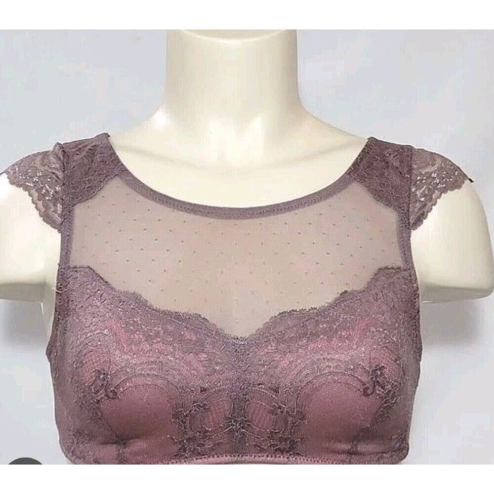 Gilligan & O'malley Cap Sleeve Lace Bralette Size XS Mauve Wirefree Coquette NEW